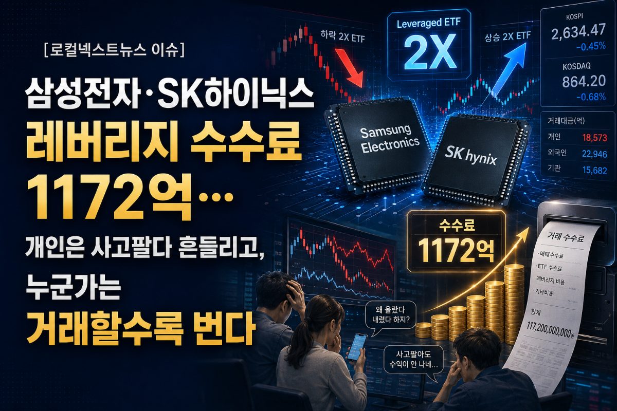 [로컬넥스트뉴스 이슈] 삼성전자·SK하이닉스 레버리지 수수료 1172억…개인은 사고팔다 흔들리고, 누군가는 거래할수록 번다