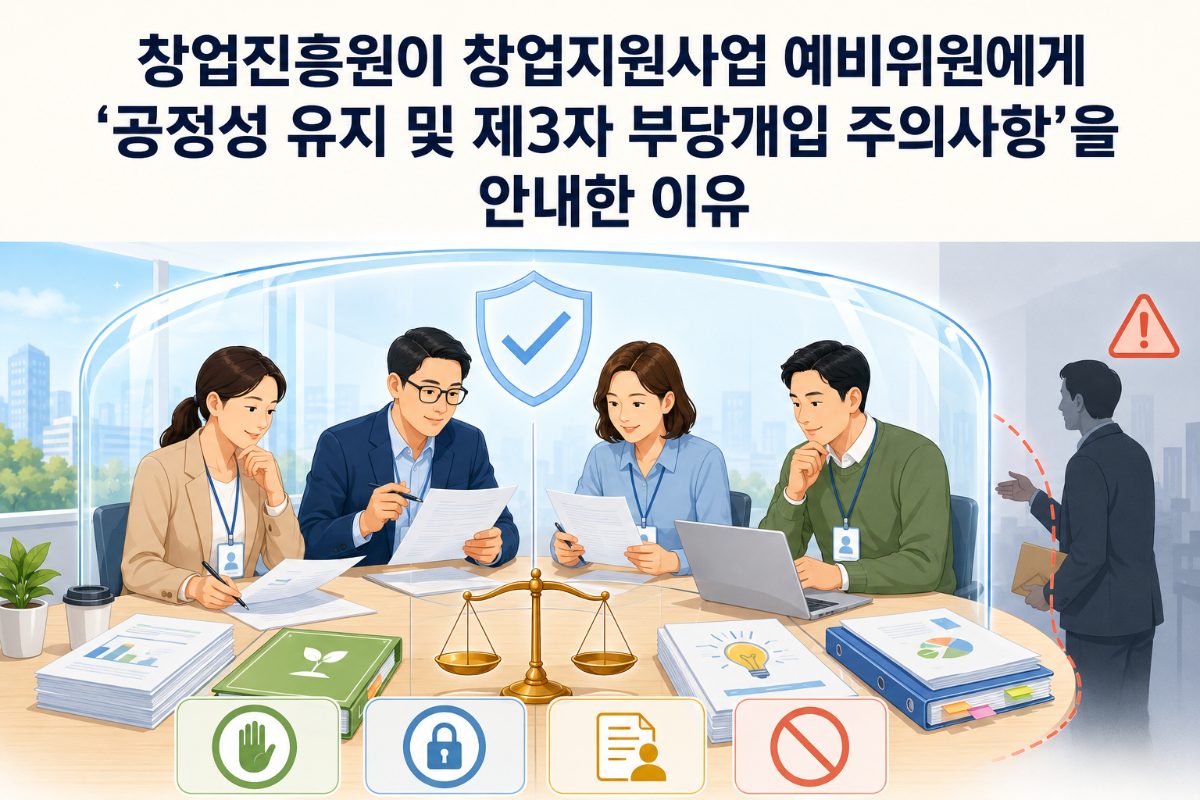 창업진흥원이 창업지원사업 예비위원에게 ‘공정성 유지 및 제3자 부당개입 주의사항’을 안내한 이유 대표 이미지