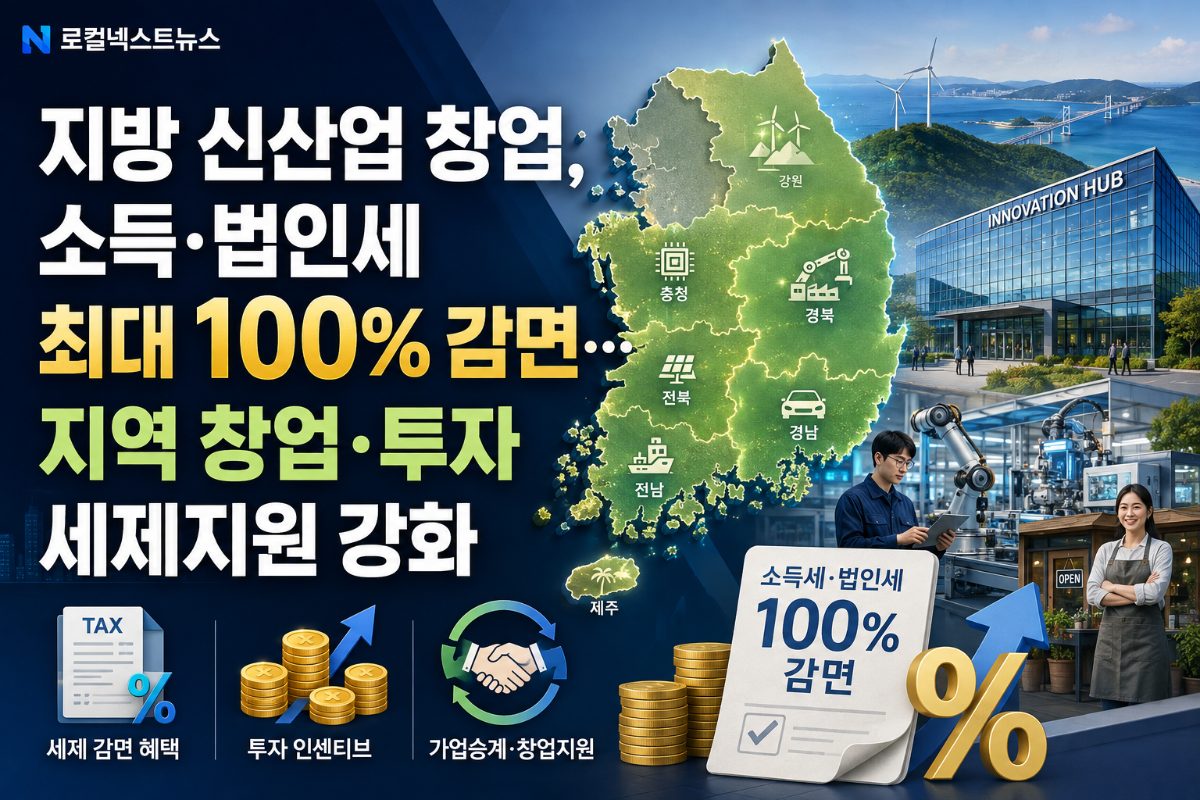 지방 신산업 창업, 소득·법인세 최대 100% 감면…지역 창업·투자 세제지원 강화