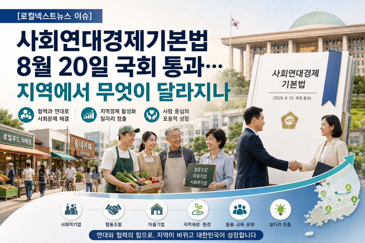 [로컬넥스트뉴스 이슈] 사회연대경제기본법 8월 20일 국회 통과…지역에서 무엇이 달라지나