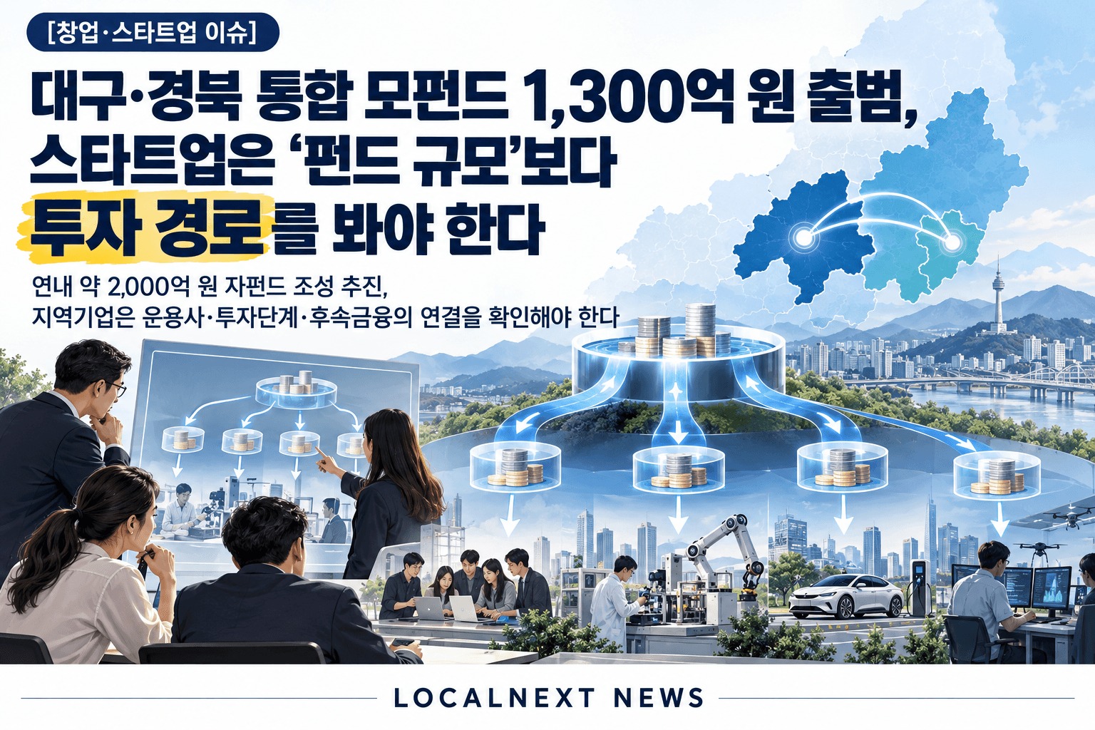 [창업·스타트업 이슈] 대구·경북 통합 모펀드 1,300억 원 출범, 스타트업은 ‘펀드 규모’보다 투자 경로를 봐야 한다 대표 이미지